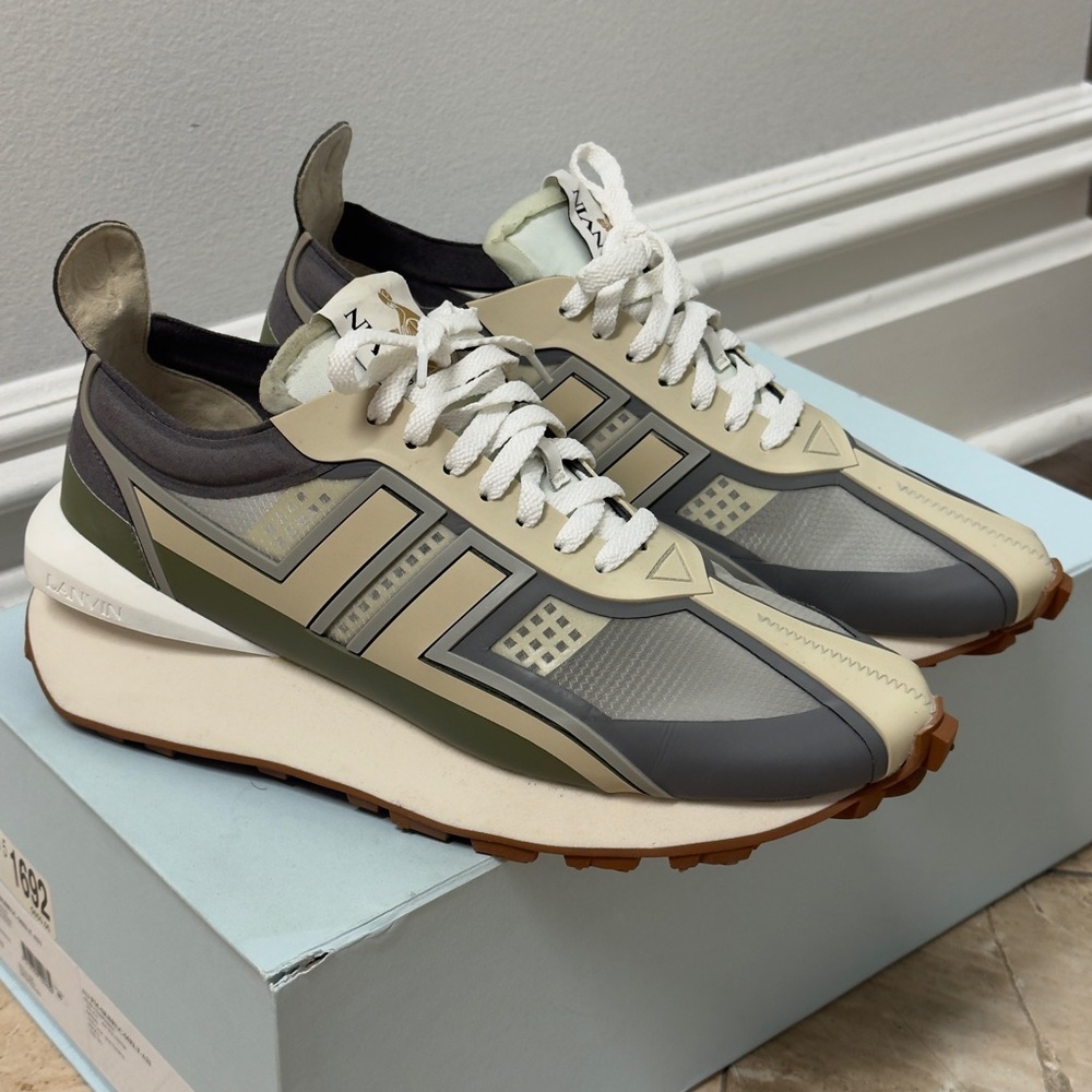 Lanvin Men’s Bumpr Green/Grey/Beige Sneakers with transparent paneling sz 40